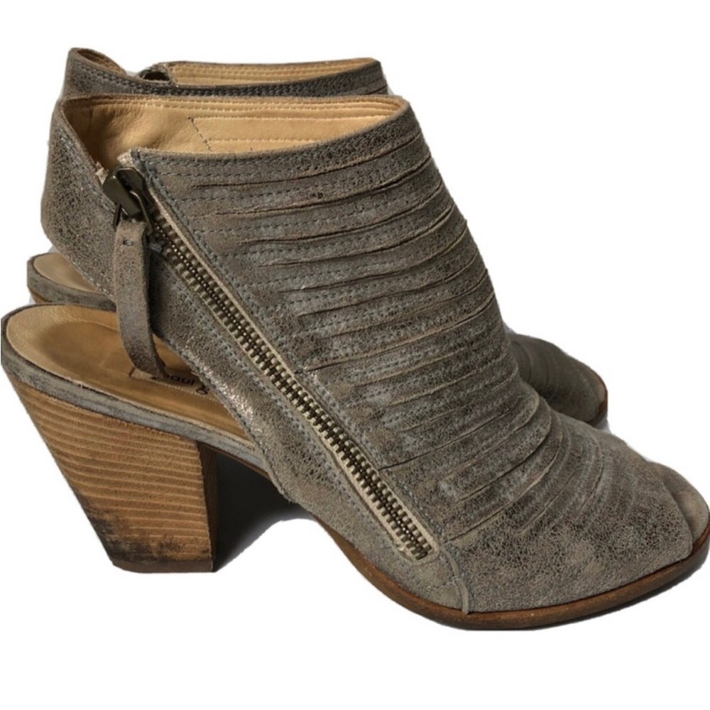 Paul Green metallic peep toe block heel leather booties. Size 6. (8.5 US)